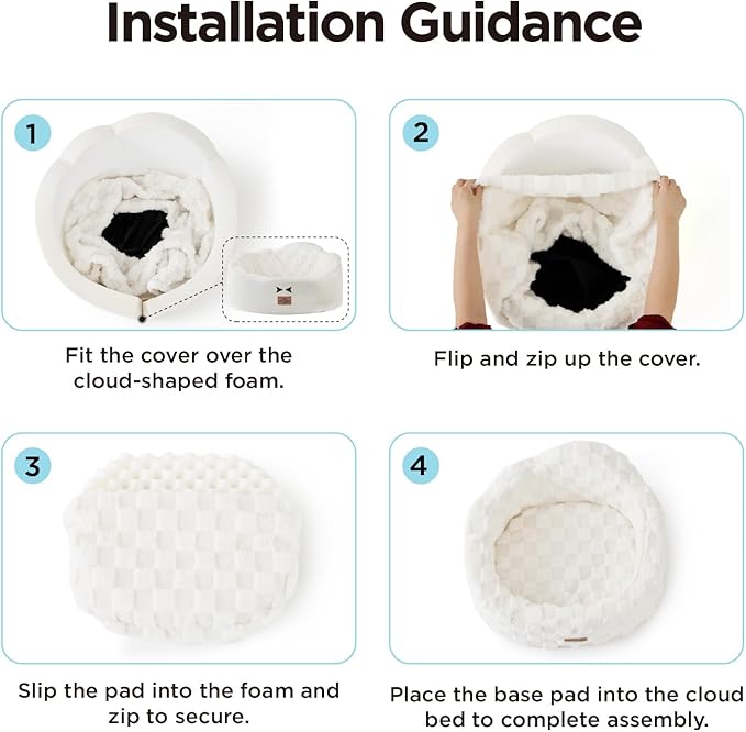 Joydeco Cloud Dog Bed for Small Dogs & Cats, Washable Pet Bed with Orthopedic Foam and Removable Checkered Plush Pad, Non-Slip Bottom for Indoor Puppies and Kittens, 22x20 Inch, Light Blue