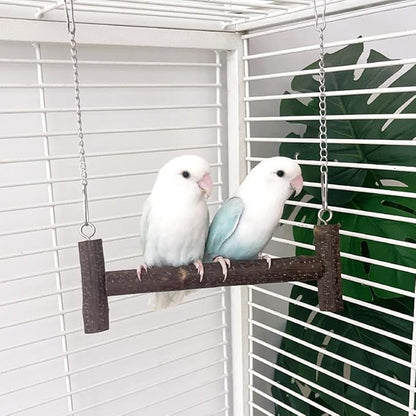 Natural Wood Parakeet Swing Toy, Cockatiel, Lovebird, Budgie Wooden Perch Stand, Small and Medium Bird Cage Accessories (Large)