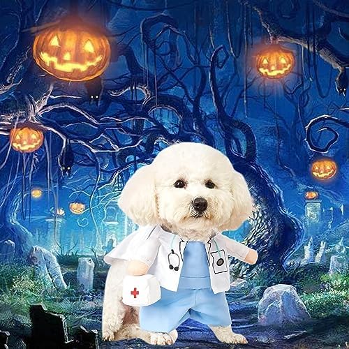 Dog Cat Doctor Costume, Funny Pet Doctor Halloween Costumes for Small Dogs Cats Puppy, Cosplay Party Dog Jeans Clothing Chrismas Clothes Cool Outfit Cat Apparel Cute Uniform (Doctor, Small) - Image 2