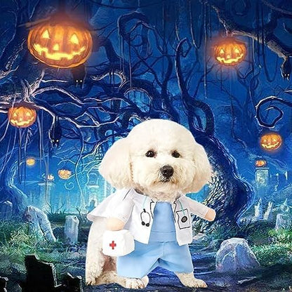 Dog Cat Doctor Costume, Funny Pet Doctor Halloween Costumes for Small Dogs Cats Puppy, Cosplay Party Dog Jeans Clothing Chrismas Clothes Cool Outfit Cat Apparel Cute Uniform (Doctor, Small) - Image 2