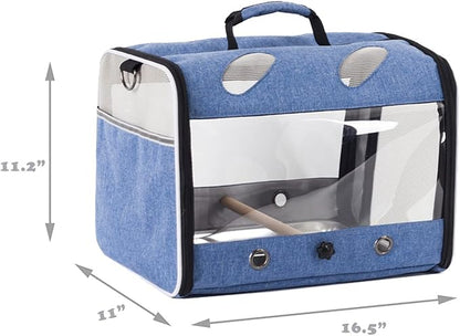 Bird Travel Carrier for Parrot with Wooden Perch and Tray, Portable Carrying Bag for Outdoor Hiking and Vet Visit(Blue, Bird Carrier)