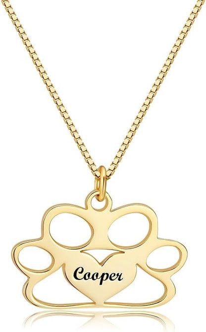 Personalized Cute Dog Cat Paw Name Necklace Forever Love Custom Heart Pendant Pet Name Necklace Gift for Pet Lovers