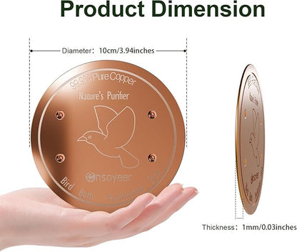 2-Pack Upgraded Bird Bath Copper Disks, 0.8mm Reinforced 99.99% Pure Copper Cleaning Disks, 4-Point Support&Concave Base for Physical Safe Clean Water, Outdoor All-Season Fit Birdbaths&Bowls