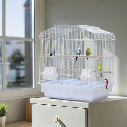 GarveeHome Small Bird Cage with Wheels, Parakeet Cage, Bird Carrier for Parakeets, Canaries, Lovebirds, Small Quaker, Cockatiels, Budgie, Green Cheek (20in White)
