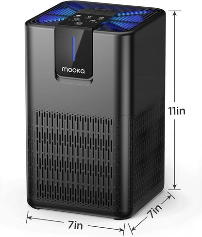 Air Purifiers for Home Large Room 1250 Ft²,MOOKA H13 HEPA Air Purifier for Pets Dust Odor Smoke,Aromatherapy Function,Air Cleaner with 15dB Quiet Sleep Mode for Bedroom Office Living Room,M05,Black