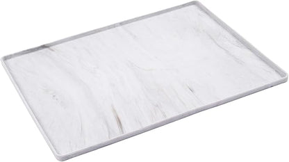 Messy Mutts & Cats Silicone Non-Slip Pet Bowl Mat with Raised Edge | 16” x 12” Dog/Cat Bowl Mat with Spill-Proof Lip | Marble