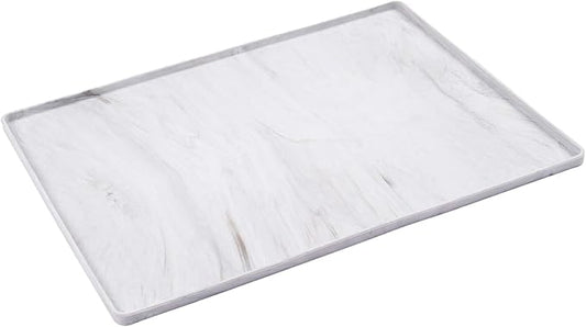 Messy Mutts & Cats Silicone Non-Slip Pet Bowl Mat with Raised Edge | 16” x 12” Dog/Cat Bowl Mat with Spill-Proof Lip | Marble
