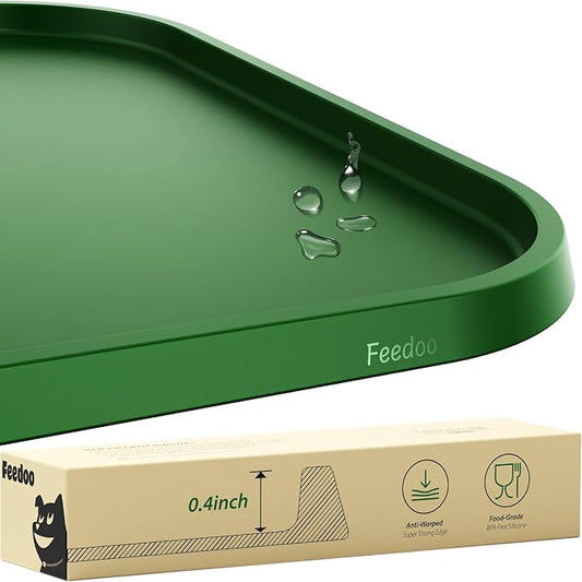 Pet Feeding Mat [Warped Resistant Raised Edge], Water-Proof Silicone Placement for Food Water Bowls, Anti-Slip Base Protect Floor, BPA-Free&Dishwasher-Safe [23.5x13.5inch Large, Green]