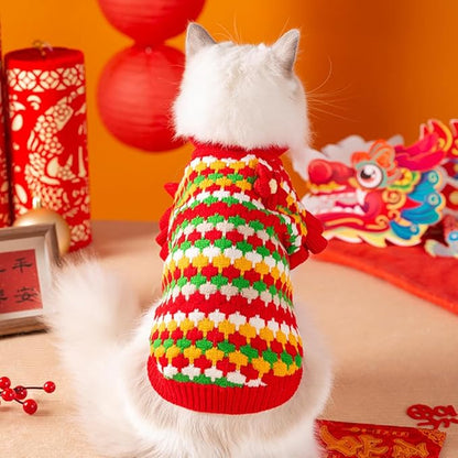 Small Dog Sweater, Knitted Tulip Cat Sweater, Warm Thick Holiday Puppy Clothes for Small Dog Girl,Cold Weather Outfit for Kitten Chihuahua Yorkie Teacup Dachshund Pug (Red, X-Large)