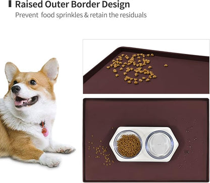 Dog Food Mat,Silicone Waterproof Food Tray,Non Slip Pet Bowl Mats Placemat,1" Raised Edge,Suitable for Most Small and Medium Sized Pets,32" x 24"