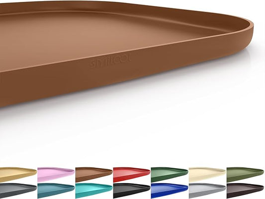 Silicone Pet Feeding Mat with Raised Edge for Food and Water, Dog Bowl Mats, Cat Bowls Placemat with High Lip for Floor Waterproof, Rubber Tray for Cats and Dogs 24 x 16 x0.8 Brown