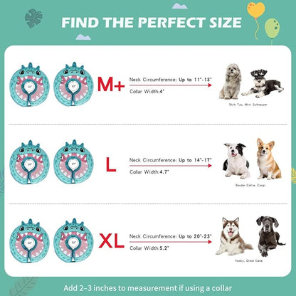 IEUUMLER Inflatable Recovery Dog Collar, Protective Donut Cone, Adjustable Soft Collar for Dog and Cat After Surgery Prevent from Biting & Scratching EU002 - Teal Dinosaur L