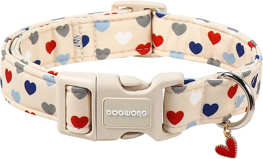 DOGWONG Valentine's Dog Collar-Hearts Print Dog Collar for Large Cute Dog Collars Spring Female Male Pet Gift Adjustable Heavy-Duty Soft Collar，M