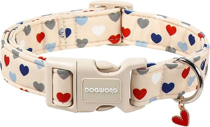 DOGWONG Valentine's Dog Collar-Hearts Print Dog Collar for Large Cute Dog Collars Spring Female Male Pet Gift Adjustable Heavy-Duty Soft Collar，L