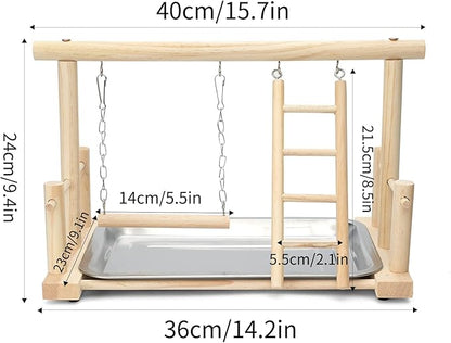 Natural Wood Bird Playground Parrot Perch Playstand Play Gym Stand Playpen Perches Ladder Swing Platform with Toys Exercise Playgym for Luonfels,Budgie,Cockatiels,Conures,Parakeets,Lovebird