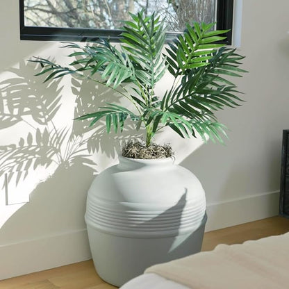 Good Pet Stuff Hidden Litter Box Planter, Decorative Cat Litter Enclosure with Carbon Filter, Artificial Plant, Easy Clean, Improved Design, Round Style, Base Kit, Pebble Gray