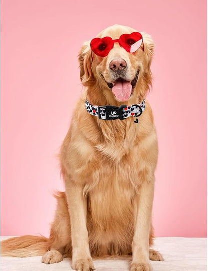 Valentine's Dog Collar, UP URARA PUP Love Heart Adjustable Pet Collar with Bowknot Charm, Daily Dog Accessories for Small Medium Large Dogs