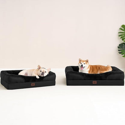 EHEYCIGA Orthopedic Dog Bed for Medium Dog, 30x20x6.5 Inch Memory Foam Dog Couch Bed with Sides, Waterproof Liner & Washable Removable Cover, Bolster Pet Sofa, Black