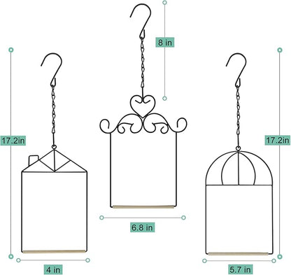 3PK Metal Frame Hummingbird Swings and Perches with Wooden Dowel Black Bird Swing Outdoor Bird Perch Humming Bird Swing