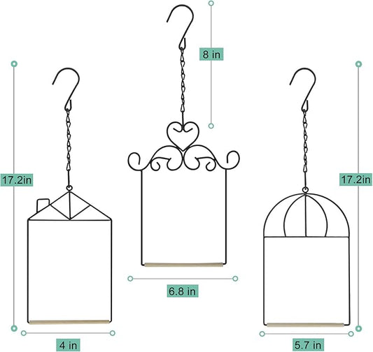3PK Metal Frame Hummingbird Swings and Perches with Wooden Dowel Black Bird Swing Outdoor Bird Perch Humming Bird Swing