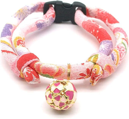PetSoKoo Four-Leaf Clover Cat Collar with Bell Breakaway Buckle. Japanese Chirimen,Cute Kitten Collar for Girl Boy Cat