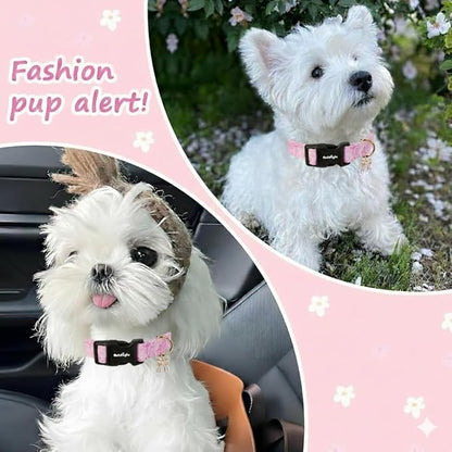 Small Dog Collar, Girl Boy Dog Collars with Bow Pattern, Adjustable Cotton Pink Dog Collar for Puppy, Cute Holiday Collars for Dogs, Ideal for Gifts,Pet Accessory,Daily Walk-S