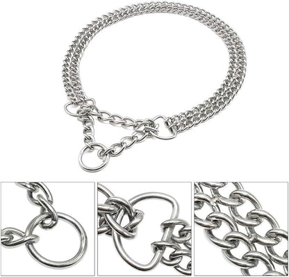 Silver Dog Choker Collar,2 Rows Stainless Steel Dog Chain Cuban Link Metal Martingale Collar Heavy Duty Training Choke Collar for Small Medium Large Big Breed (Silver, S(Neck Max 12inch) D2.0mm)
