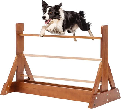 Leinuosen Wooden Dog Agility Jump for Professional Training, Stable Indoor & Backyard Obedience Training Jump with Adjustable Height, Solid Pine Dog Agility Equipment for Puppies and Adult Dogs