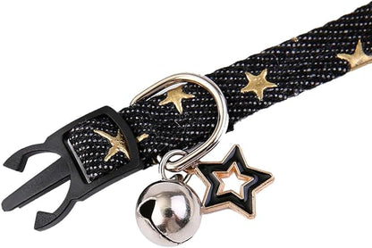 BoomBone Star Charm Studded Cat Collar Breakaway with Bell,Black Puppy Collars for Small Dogs