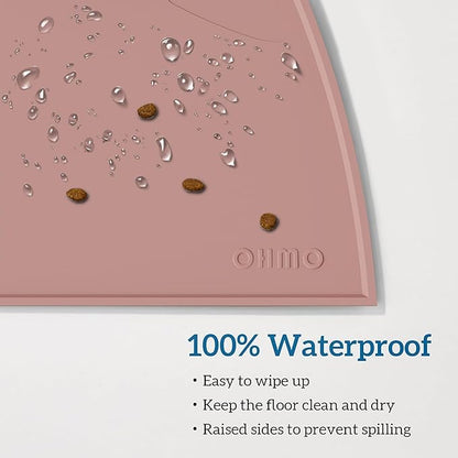 OHMO - Cat Food Mat, Silicone Pet Feeding Mat for Floor Non-Skid Waterproof Dog Water Bowl Tray, Easy to Clean Pet Placemat (Rose, 18 * 9.8'')