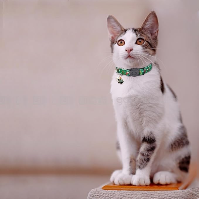 Christmas Cat Collar, Cotton 2 Pack Cat Collar with Bells, Breakaway Collars for Girl Boy Kittens, Christmas
