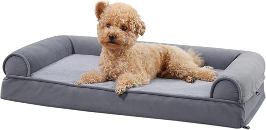 Amazon Basics Living Room Couch Dog Bed with Premium Foam, Non-Slip Bottom, Removable Washable Cover, Supportive Pressure-Relief for Dogs up to 30lbs, Medium (30" x 20"), Grey