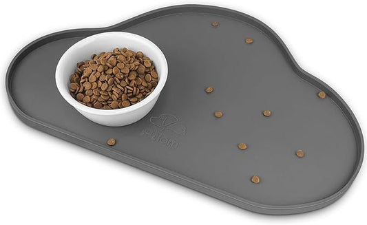 Ptlom Silicone Pet Placemat for Dogs and Cats, Non-Slip Waterproof Dog Feeding Bowl Mats for Food and Water, Small Medium Large Pet Puppy Tray Mat Prevent Residues from Spilling onto The Floor, Grey