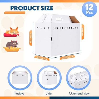 Kisston 12 Pieces Cardboard Pet Carriers 17.5 x 8.5 x 15 Inches for Small Animals Cat Hamster Guinea Pig Rabbit Bird Travel Box