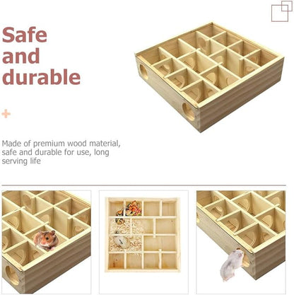 Wooden Hamster Maze Toy Multi-Grid Maze Household Hamster Hideaway Toy Small Pet Cage Accessory