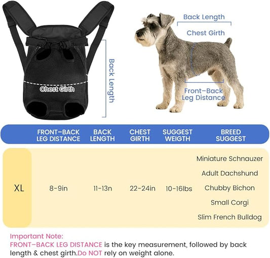 Dog Backpack Carrier, Adjustable Pet Front Carriers, Legs Out Carrying Sling Travel Bag for Small Medium Dogs 10-16 Lbs, Soft Wearable Puppy Chest Carry Backpacks for Walking/Hiking/Camping/Traveling