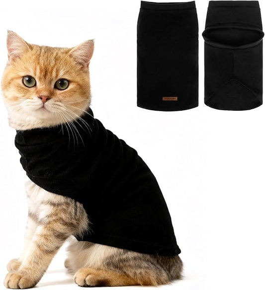 EXPAWLORER Soft Cat Sweater - Sweaters for Cats Only Warm Kitten Clothes, Fall and Winter Pet Coat Pullover Design, Fleece Sweatshirt Clothing Also for Puppy Small Dogs, Black M