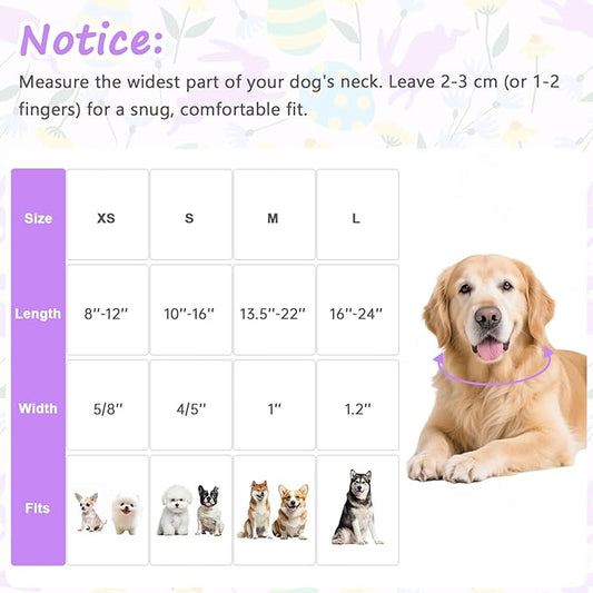 Easter Dog Collar, Spring Easter Egg Print Dog Collar with Purple Rabbit, Adjustable Cotton Puppy Collars Girl Boy Collar for Small Medium Large Dogs -L