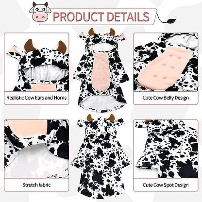 DELIFUR Dog Cow Costume for Halloween, Black and White, Medium - Image 3