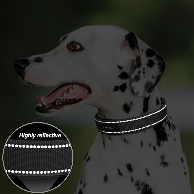 PetiFine Dog Collar for Large Dogs, Neoprene Padded and Adjustable, Reflective Wide Heavy Duty Pet Collars with Durable Metal Belt Buckle for Walking, Black, L