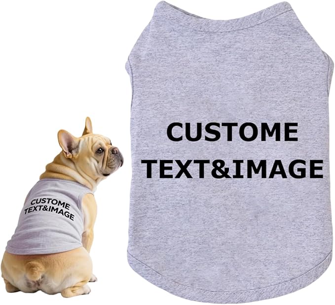 Custom Dog Shirt,Personalized Pet Apparel with Name Text Photo Image,Lightweight Breathable Puppy Kitten Cotton Vest for Small Medium Large Dogs Cats,Puppy Gift (Gray, XX-Large)