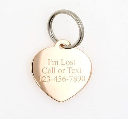Custom Engraved Personalized Rose Gold-Plated Small Heart Rhinestones Pet Jewelry Dog Cat ID Tag