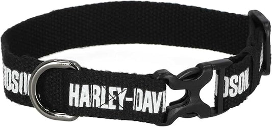 Harley-Davidson Cotton Webbing H-D Text Adjustable Pet Collar – Black/White (L)