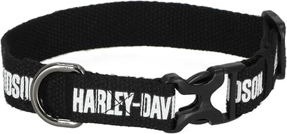 Harley-Davidson Cotton Webbing H-D Text Adjustable Pet Collar – Black/White (S)