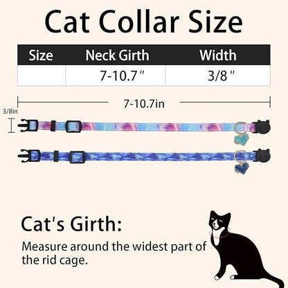 Cat Collar Breakaway, 2 Pack Cotton Cats Collars with Bells, Cute Heart Shaped for Girl Boy Kittens