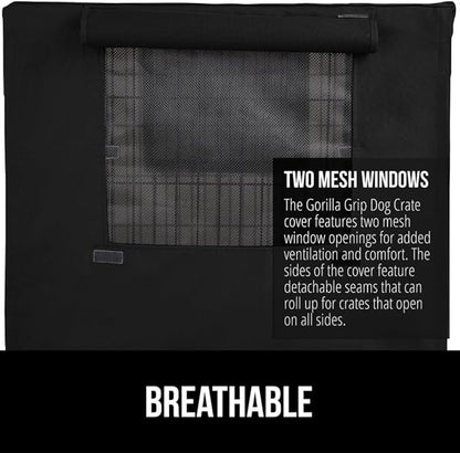 GORILLA GRIP Dog Crate Covers Compatible with Amazon Basics Dog Crates, All Sides Open, Privacy Cover Fits 42" Wire Kennel, Breathable Mesh Windows, Light Reducing Puppy Training Cage Topper, Black