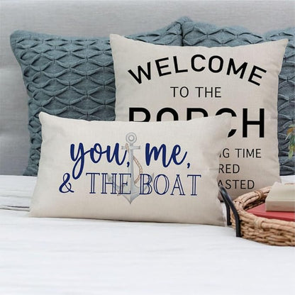 PANDICORN Lake Throw Pillow Cover 12x20 Inch Blue Words You Me and The Boat Ocean Sea Coastal Outdoor Spring Summer Decorations Lumbar Decorative Throw Pillow Case for Home Living Room Couch Decor