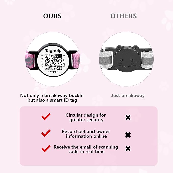 Smart QR Code Cat Collar 2-Pack: Your Cat's Digital Safety Profile, Breakaway Reflective Collar with Instant Email Alert When Scanned (Pink & Purple A)