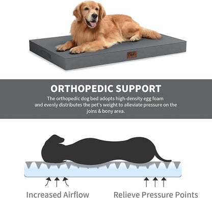 Outdoor Extra Large Dog Bed, Jumbo Waterproof Dog Bed for Large Dogs, Orthopedic Egg Crate Foam Pet Mat with Removable Oxford Cooling Cover, Grey
