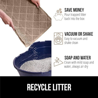 GORILLA GRIP Cat Litter Box Mat, 32x32, Water Resistant, US Designed Kitty Litter Trapping Mats, Easy to Clean, Scatter Control, Less Mess and Clean Floors, Kitten Supplies for Indoor Cats, Beige